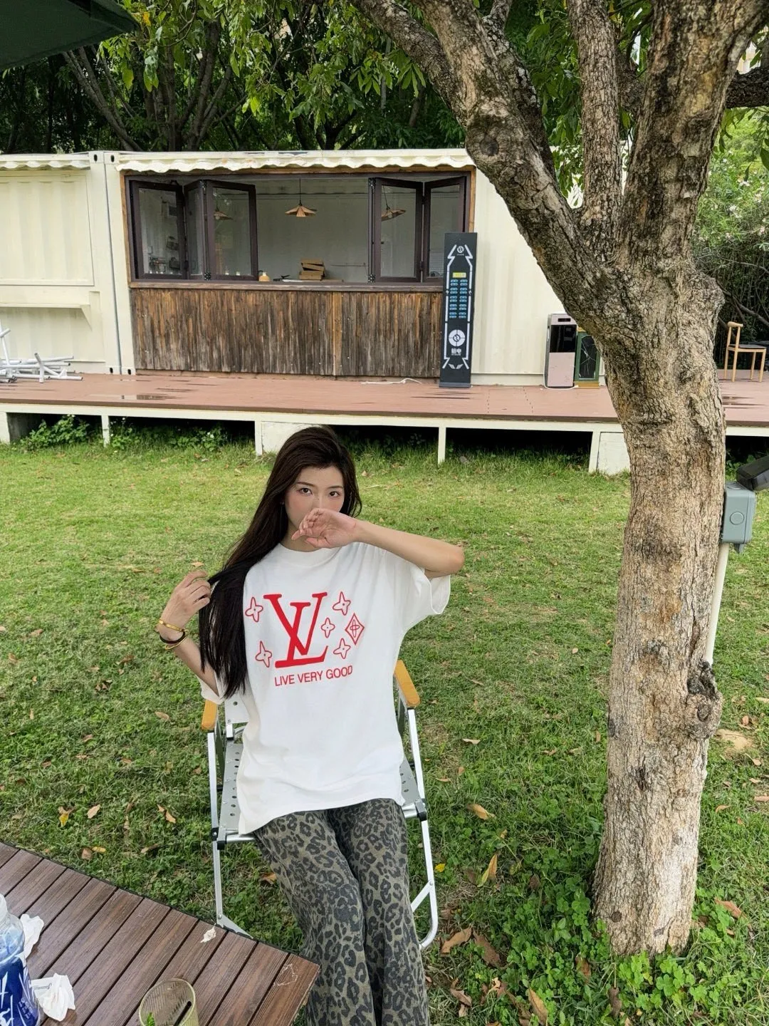 Louis Vuitton/Louis Vuitton 25ss presbyopic letter logo foam printed short sleeves